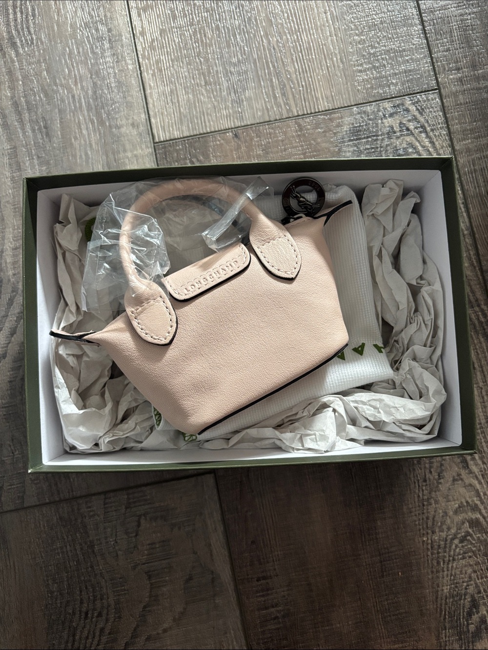 Longchamp Extra Small Le Pliage Nano Leather Crossbody Purse Pale Pink - Picture 8 of 9